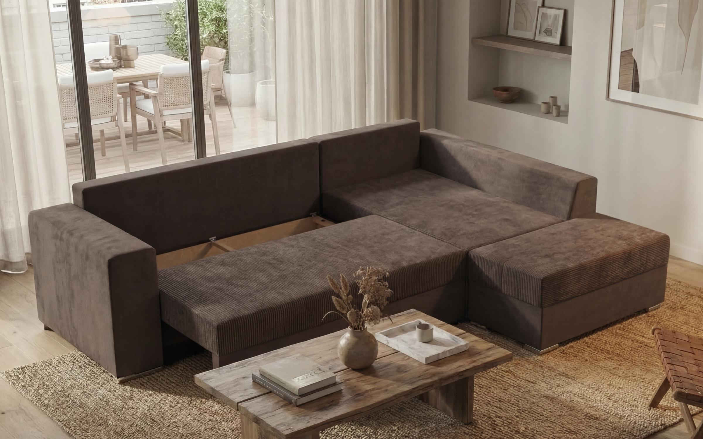 Extendable corner sofa + ottoman Londo, light brown  6